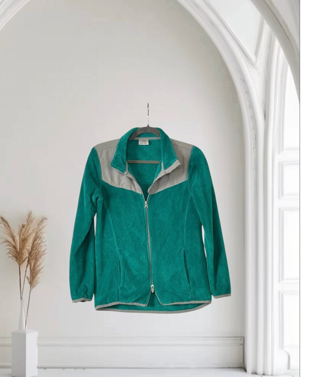 Danskin Now Full Zip Fleece Jacket Womens Teal Gray Small